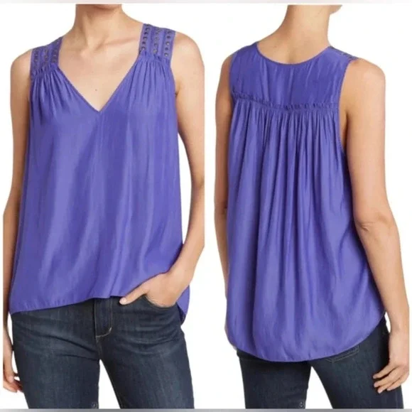 Ramy Brook Women Electric Blue Satin V-neck Sleeveless Blouse Top Size S/P - Picture 1 of 10